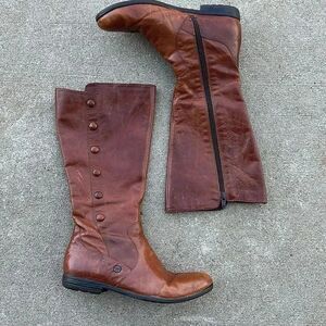 Born Sage Riding Boots Brown Button Side Zipper